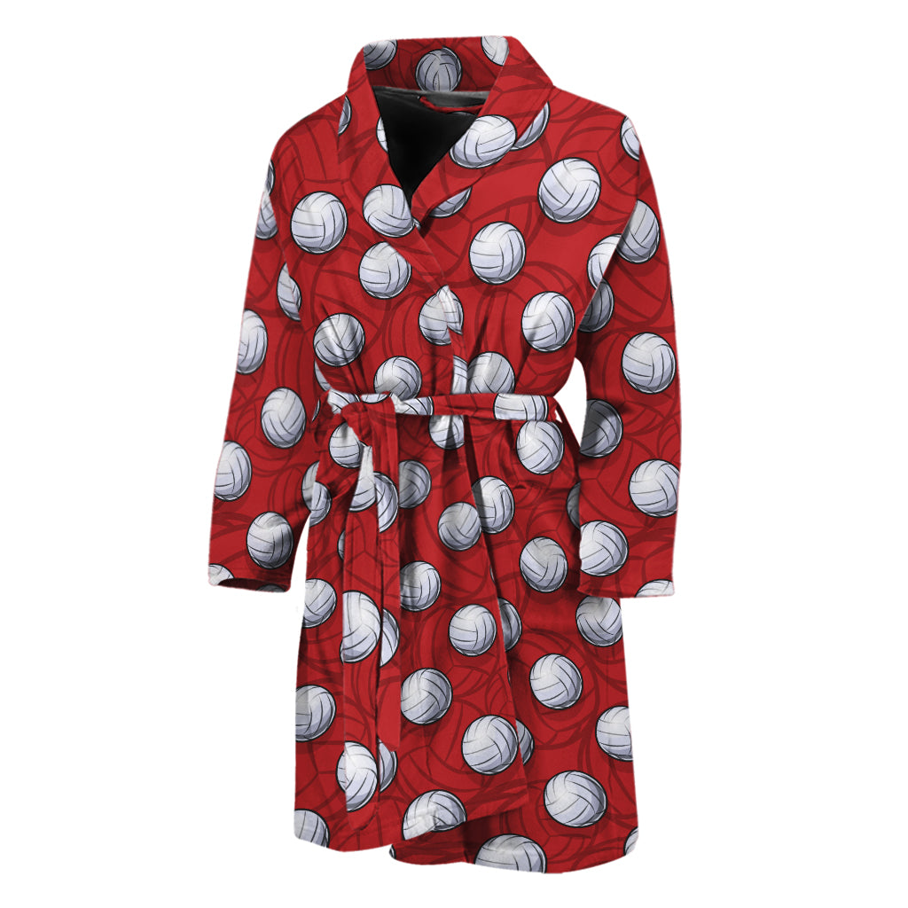 Red And White Volleyball Pattern Print Men's Bathrobe