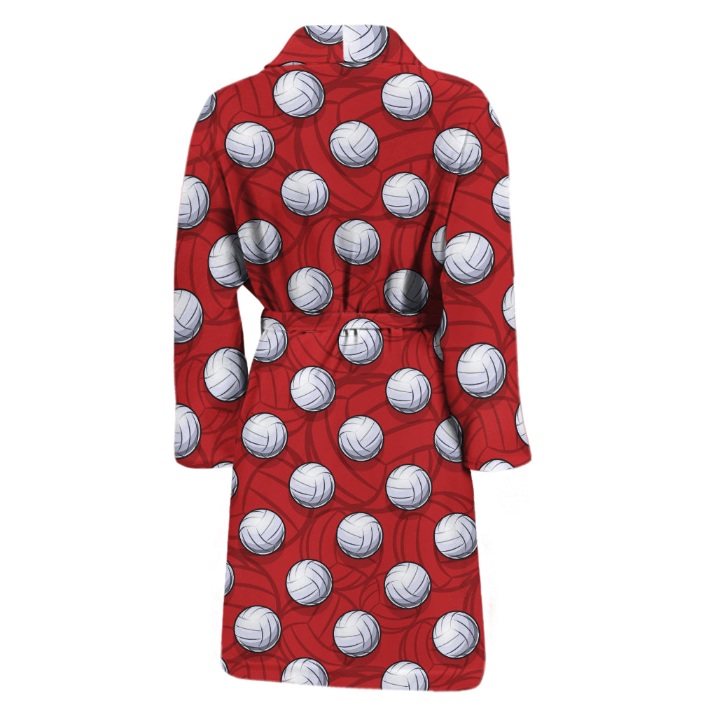 Red And White Volleyball Pattern Print Men's Bathrobe