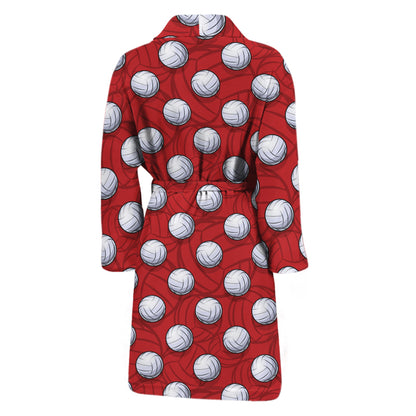 Red And White Volleyball Pattern Print Men's Bathrobe