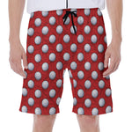 Red And White Volleyball Pattern Print Men's Beach Shorts