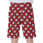 Red And White Volleyball Pattern Print Men's Beach Shorts