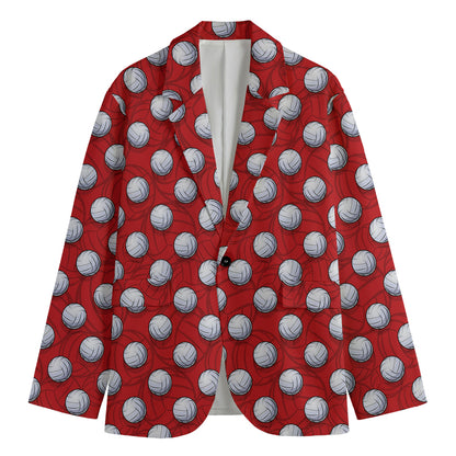 Red And White Volleyball Pattern Print Men's Blazer