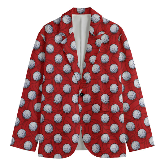 Red And White Volleyball Pattern Print Men's Blazer