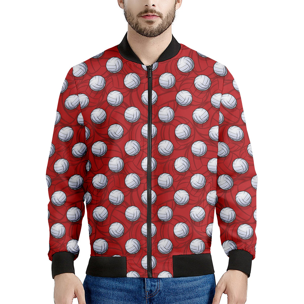 Red And White Volleyball Pattern Print Men's Bomber Jacket