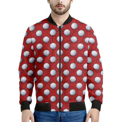 Red And White Volleyball Pattern Print Men's Bomber Jacket