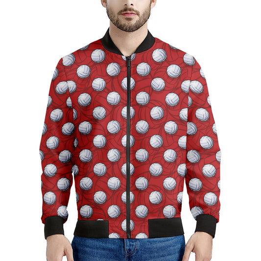 Red And White Volleyball Pattern Print Men's Bomber Jacket