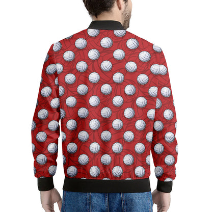 Red And White Volleyball Pattern Print Men's Bomber Jacket