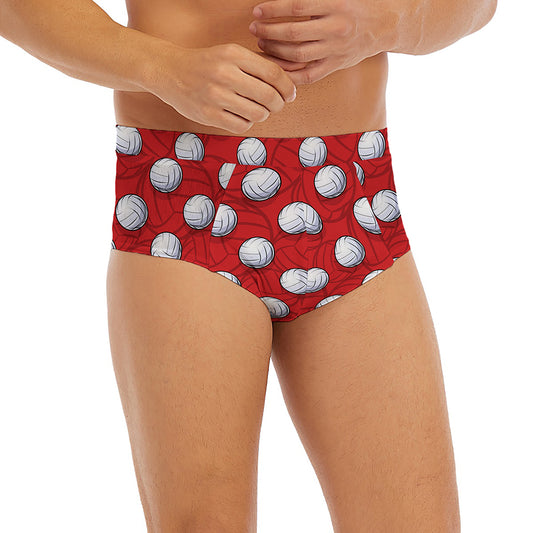 Red And White Volleyball Pattern Print Men's Briefs