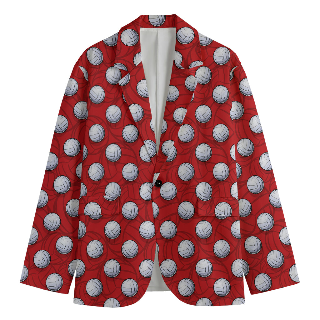 Red And White Volleyball Pattern Print Men's Cotton Blazer