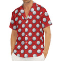 Red And White Volleyball Pattern Print Men's Deep V-Neck Shirt