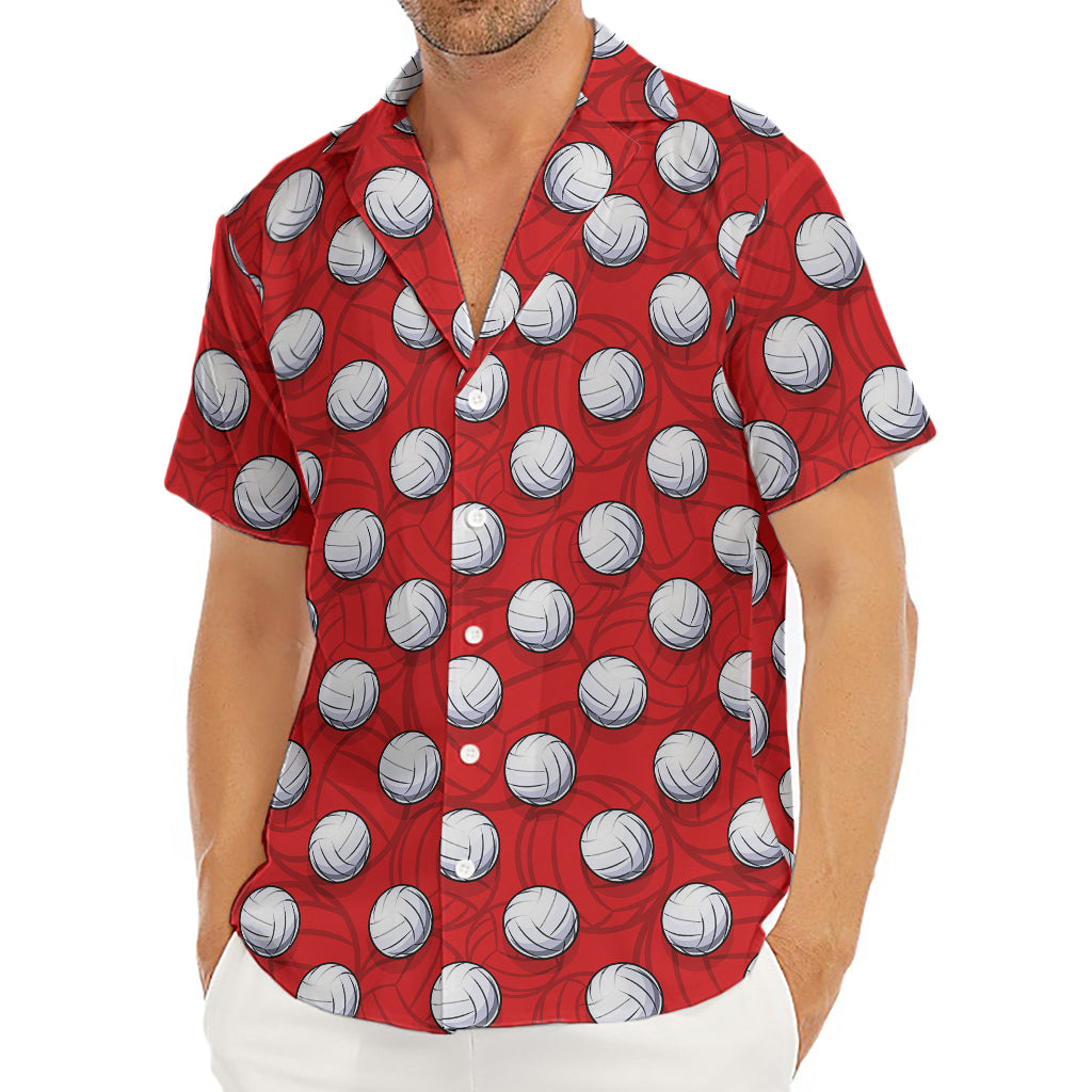 Red And White Volleyball Pattern Print Men's Deep V-Neck Shirt