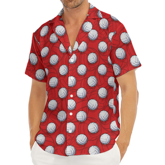 Red And White Volleyball Pattern Print Men's Deep V-Neck Shirt