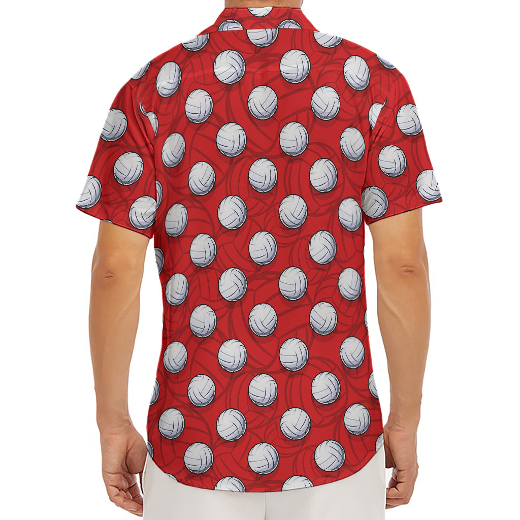Red And White Volleyball Pattern Print Men's Deep V-Neck Shirt