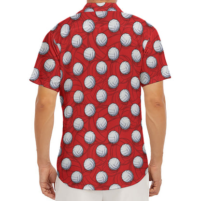 Red And White Volleyball Pattern Print Men's Deep V-Neck Shirt