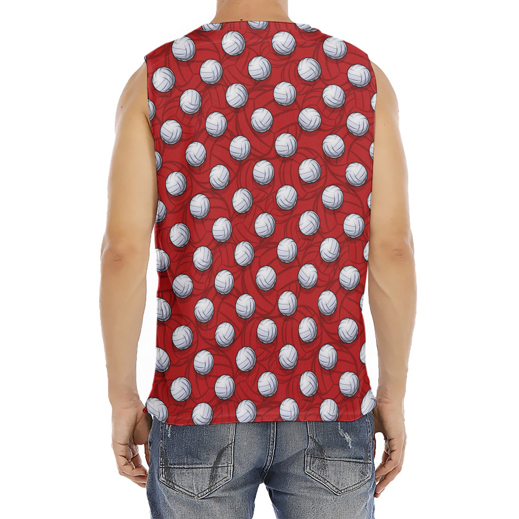 Red And White Volleyball Pattern Print Men's Fitness Tank Top