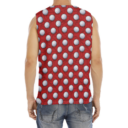 Red And White Volleyball Pattern Print Men's Fitness Tank Top