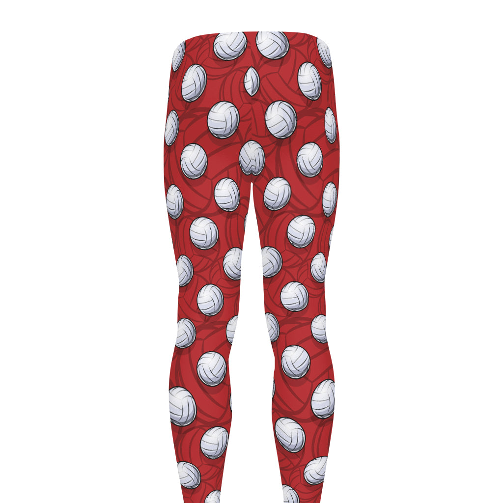 Red And White Volleyball Pattern Print Men's leggings