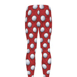 Red And White Volleyball Pattern Print Men's leggings