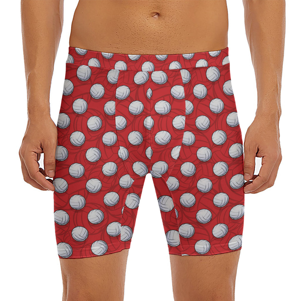 Red And White Volleyball Pattern Print Men's Long Boxer Briefs