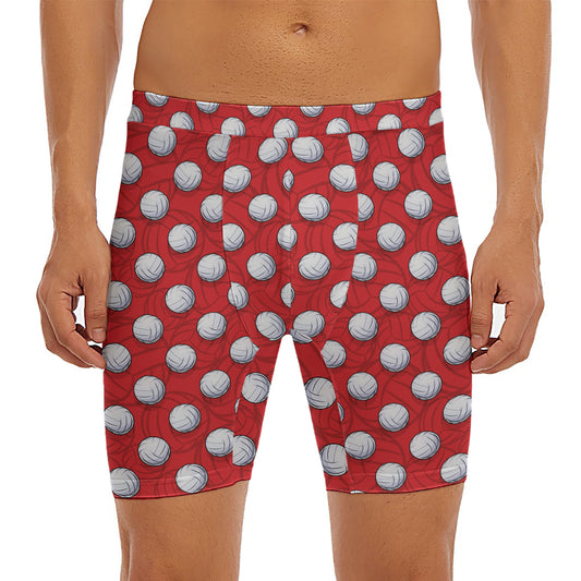 Red And White Volleyball Pattern Print Men's Long Boxer Briefs