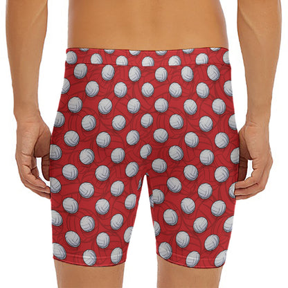 Red And White Volleyball Pattern Print Men's Long Boxer Briefs