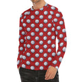 Red And White Volleyball Pattern Print Men's Long Sleeve Rash Guard