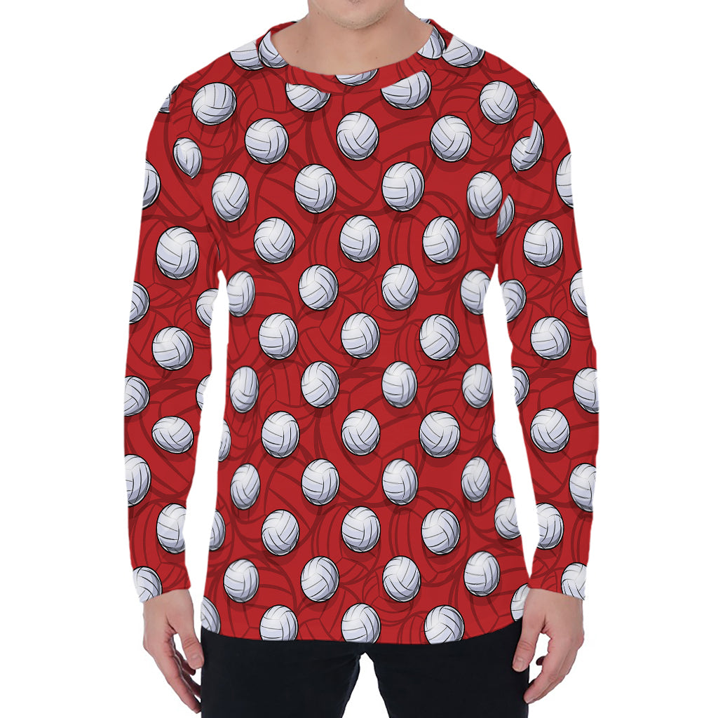 Red And White Volleyball Pattern Print Men's Long Sleeve T-Shirt