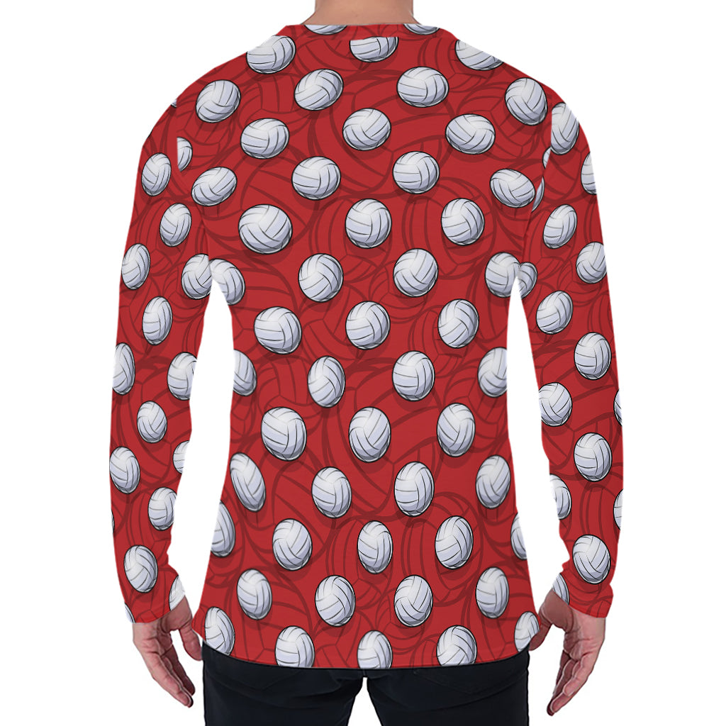 Red And White Volleyball Pattern Print Men's Long Sleeve T-Shirt
