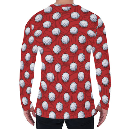 Red And White Volleyball Pattern Print Men's Long Sleeve T-Shirt
