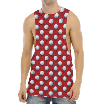 Red And White Volleyball Pattern Print Men's Muscle Tank Top