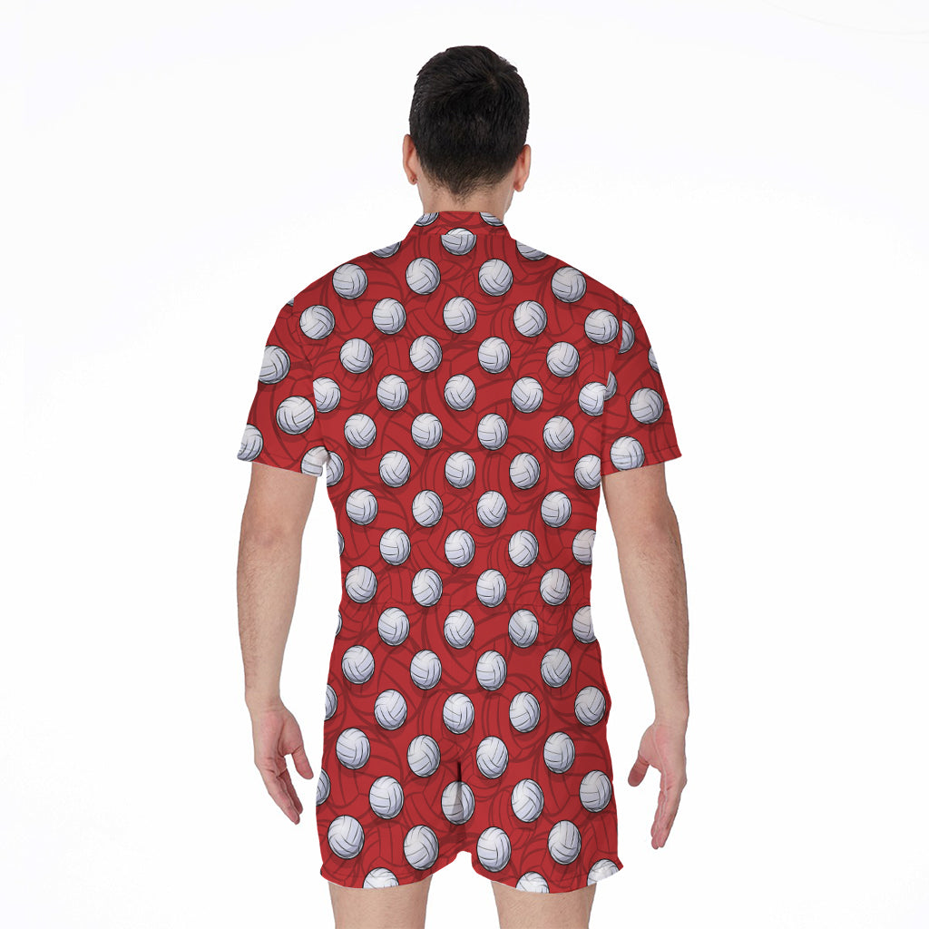 Red And White Volleyball Pattern Print Men's Rompers