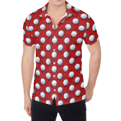 Red And White Volleyball Pattern Print Men's Shirt