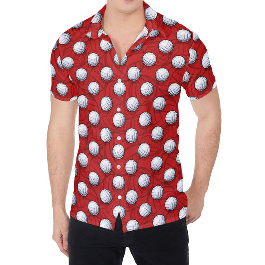 Red And White Volleyball Pattern Print Men's Shirt