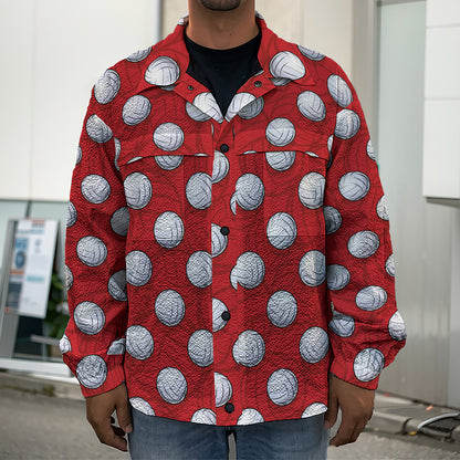 Red And White Volleyball Pattern Print Men's Shirt Jacket