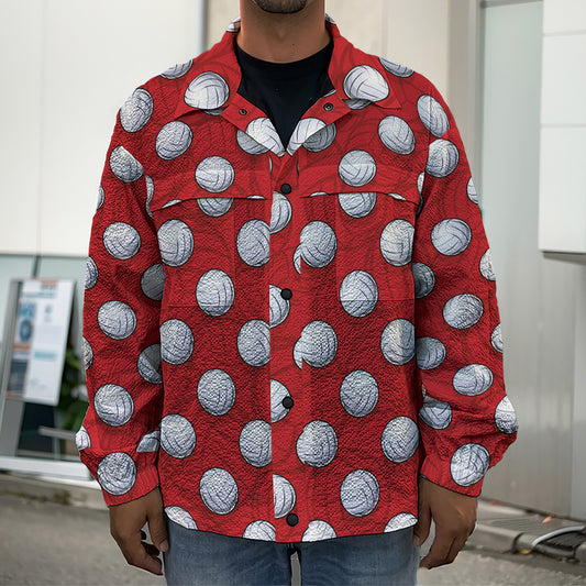 Red And White Volleyball Pattern Print Men's Shirt Jacket
