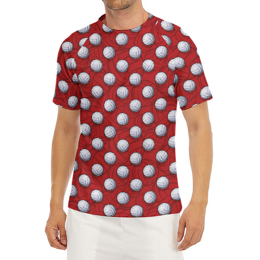 Red And White Volleyball Pattern Print Men's Short Sleeve Rash Guard