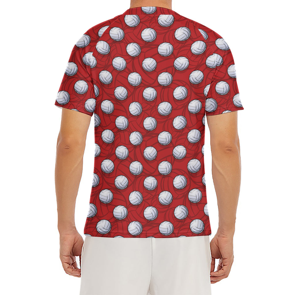 Red And White Volleyball Pattern Print Men's Short Sleeve Rash Guard