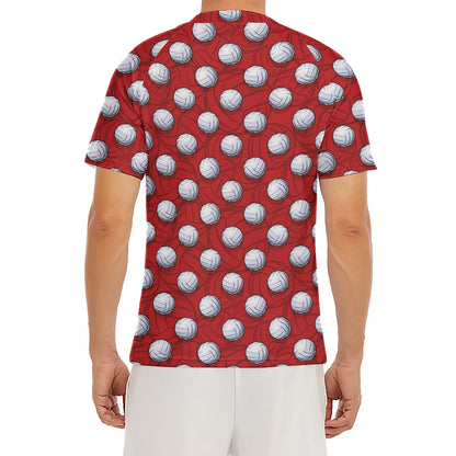 Red And White Volleyball Pattern Print Men's Short Sleeve Rash Guard