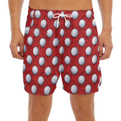 Red And White Volleyball Pattern Print Men's Split Running Shorts