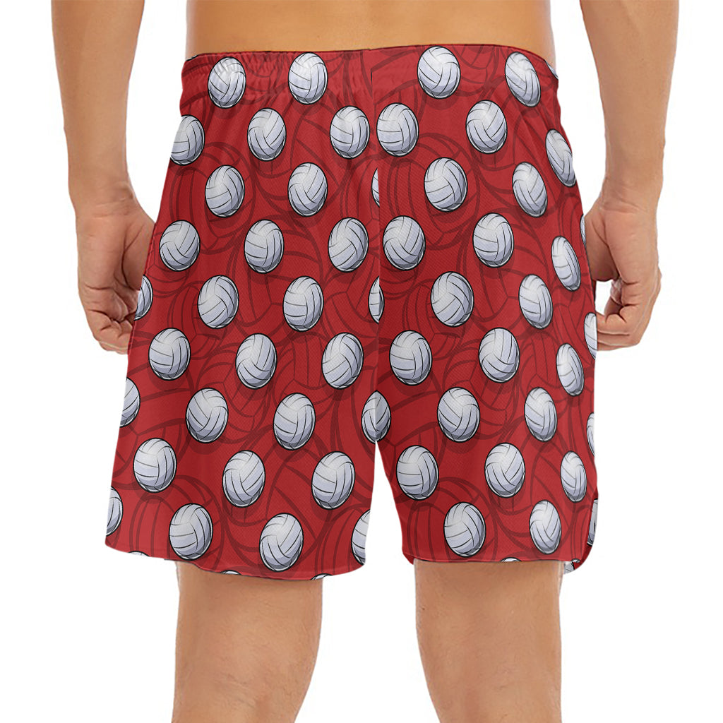 Red And White Volleyball Pattern Print Men's Split Running Shorts
