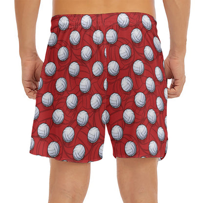 Red And White Volleyball Pattern Print Men's Split Running Shorts