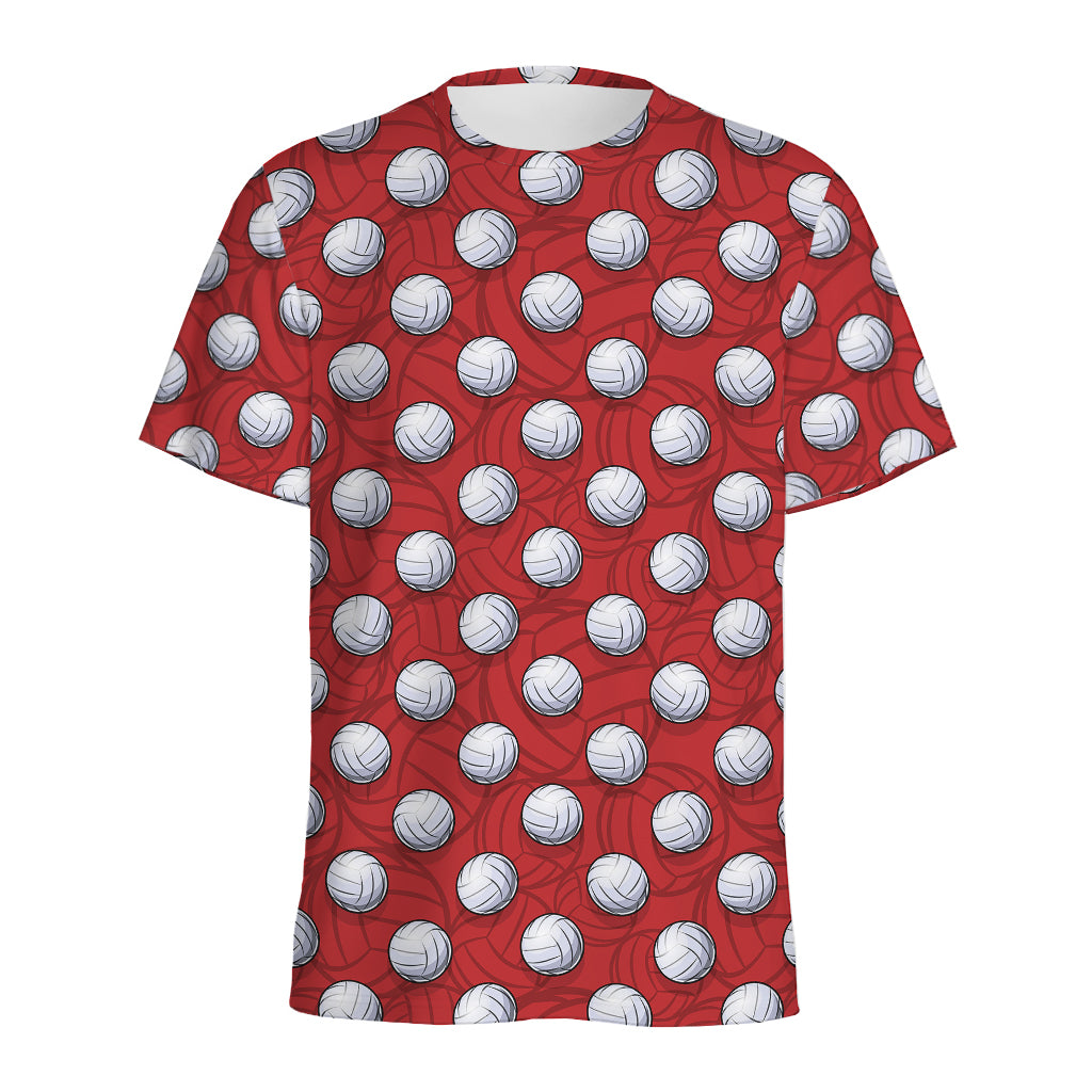 Red And White Volleyball Pattern Print Men's Sports T-Shirt