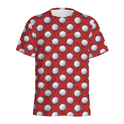 Red And White Volleyball Pattern Print Men's Sports T-Shirt