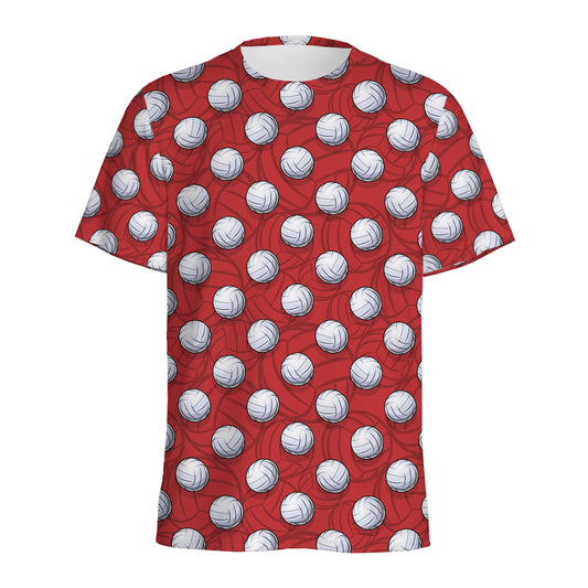 Red And White Volleyball Pattern Print Men's Sports T-Shirt