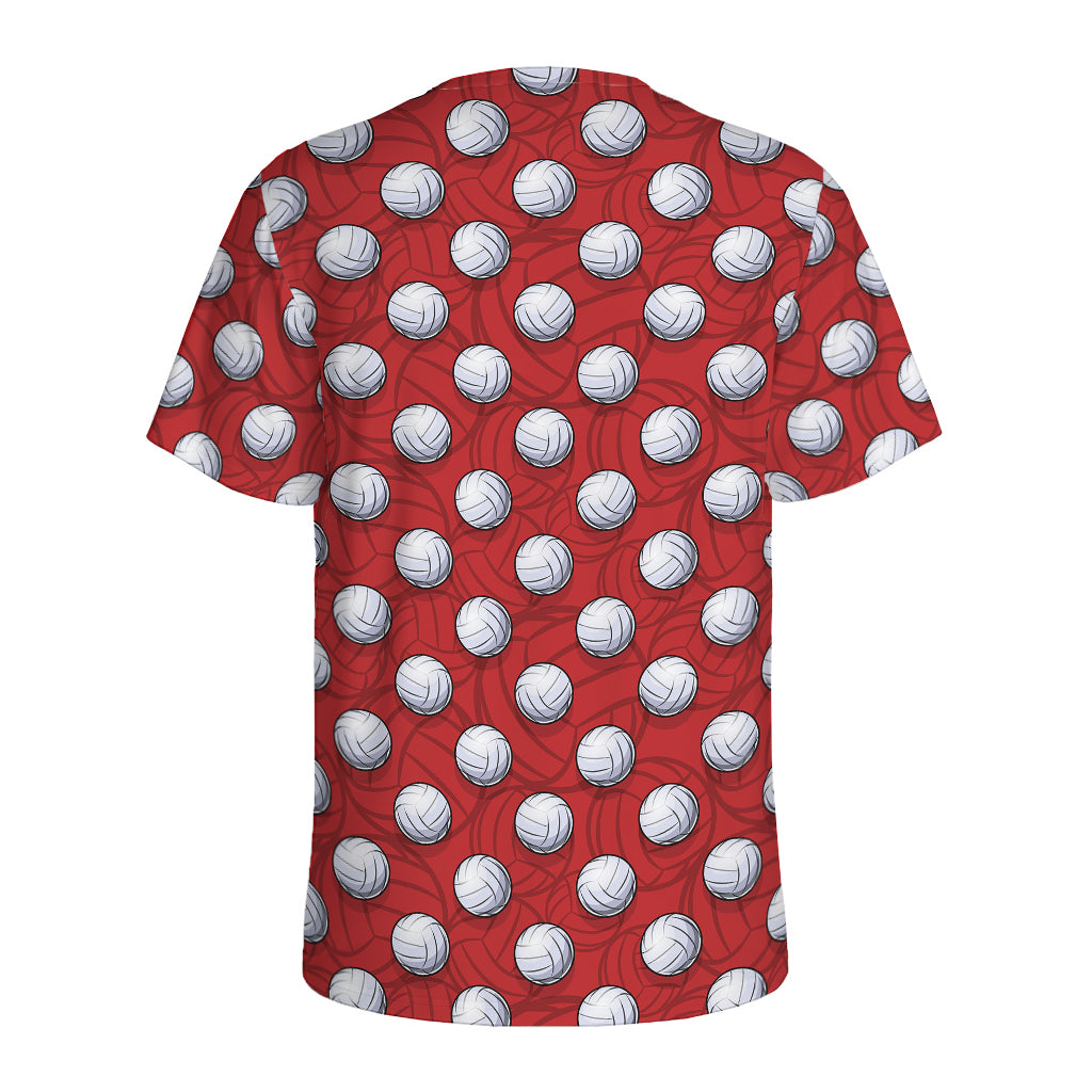 Red And White Volleyball Pattern Print Men's Sports T-Shirt