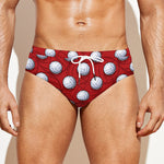 Red And White Volleyball Pattern Print Men's Swim Briefs