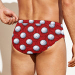Red And White Volleyball Pattern Print Men's Swim Briefs