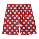 Red And White Volleyball Pattern Print Men's Swim Trunks