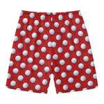 Red And White Volleyball Pattern Print Men's Swim Trunks