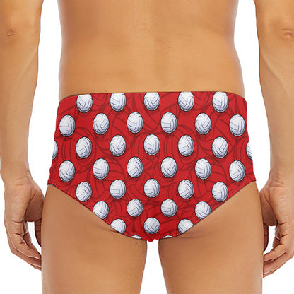 Red And White Volleyball Pattern Print Men's Triangle Swim Briefs